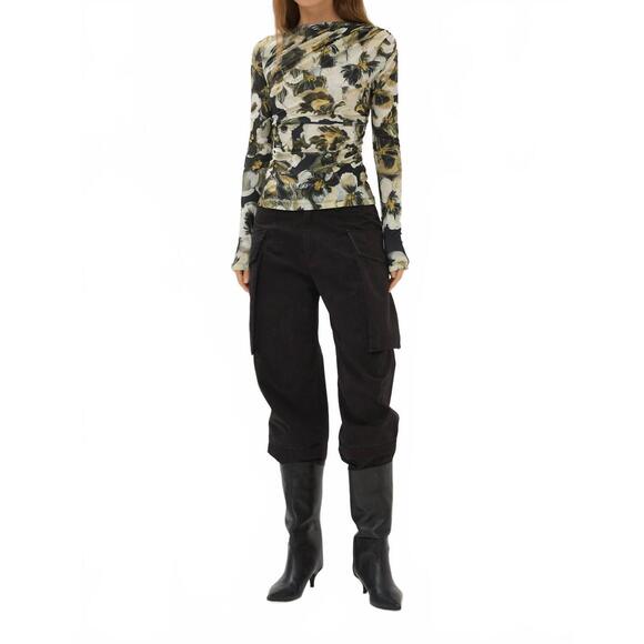 NEW MARIA CHER carroll lauren long sleeve top in brown multi - Picture 3 of 3